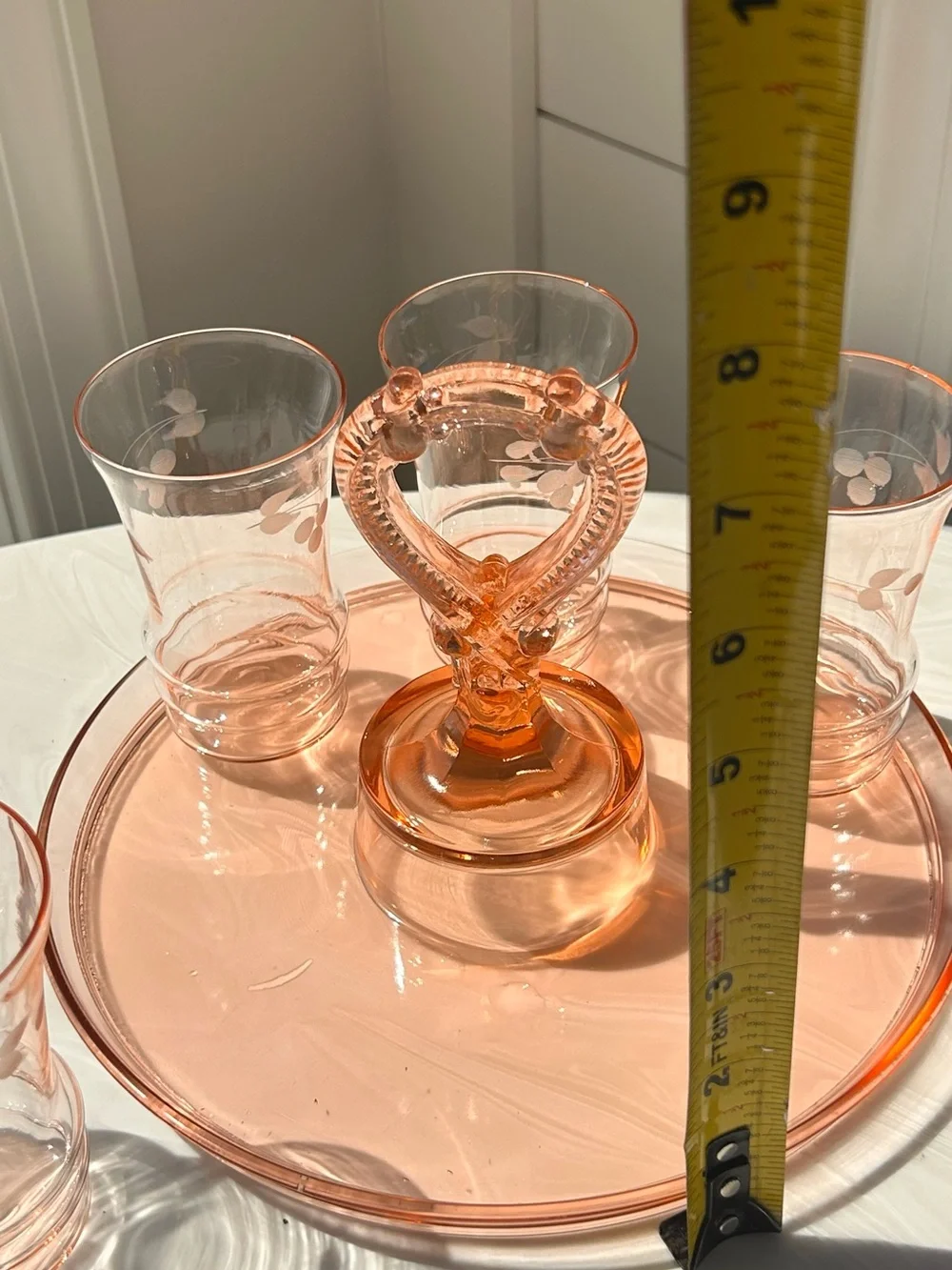 Anchor Hocking Mayfair Bridge Poker tray Tumbler set 1930s pink depression glass